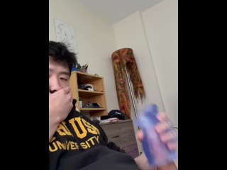 Hot Asian Guy Fucking His Toy With His Throbbing Wet Cock