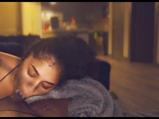 Slow deepthroat looks like she eating a pussy