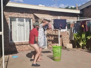Horny neigbour fucks me when I try to take the washing off