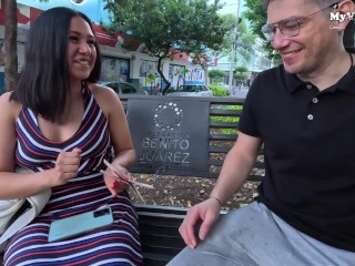 Very beautiful girl waits for her boyfriend in the park. Fuck for money in Fake Interview