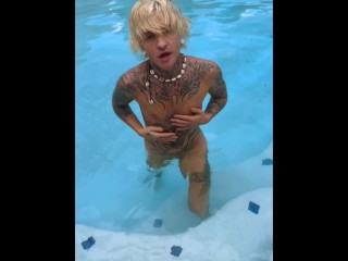 blonde FTM surfer twink swims naked