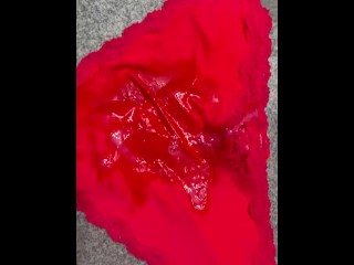 Red silk panties with amazing cum