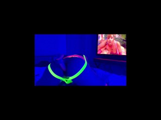 After party sissy rave slut stretches ass with huge dildo in neon Blacklight