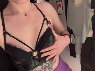 So horny that she publicly showed her boobs in the fitting room