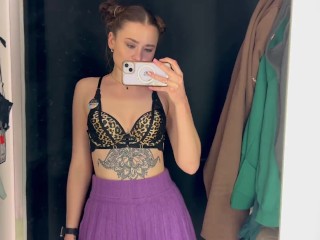 So horny that she publicly showed her boobs in the fitting room