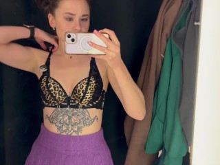 So horny that she publicly showed her boobs in the fitting room