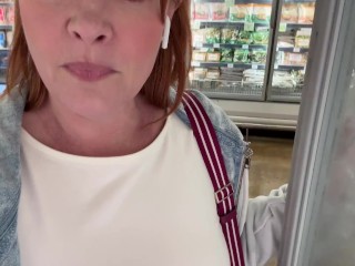 Hard Tits and Visible Areolas Flashing at the Grocery Store