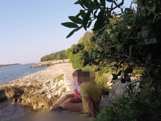 Teen teacher sucks my cock in a public beach in Croatia in front of everyone - it's very risky