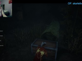 Gamer Girl Slut plays Dead By Daylight topless