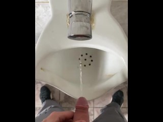 Pissing in a public office toilet 4K POV