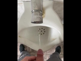 Pissing in a public office toilet 4K POV