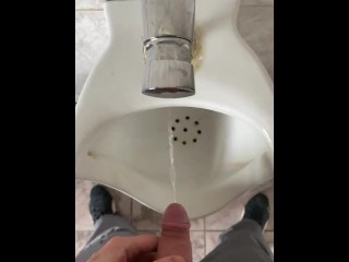 Pissing in a public office toilet 4K POV