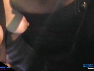 Braless Woman MILF in Public driving and outdoors exposes Big Tits and Nipples