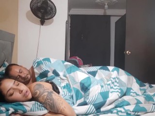 I masturbate next to my stepbrother's bed, he wakes up and fucks my pussy