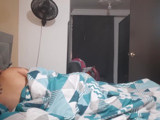 I masturbate next to my stepbrother's bed, he wakes up and fucks my pussy