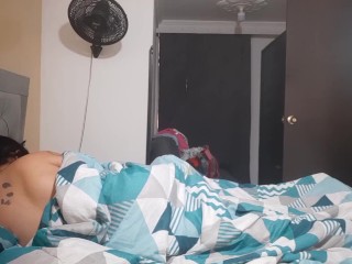 I masturbate next to my stepbrother's bed, he wakes up and fucks my pussy