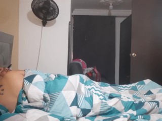I masturbate next to my stepbrother's bed, he wakes up and fucks my pussy