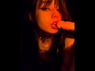 Goddess lesbian kneads her mouth giving a blowjob with a dildo and thinks about trying a real cock