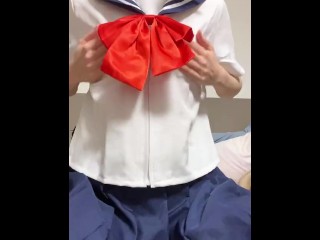 Short video. Pantyhose masturbation while wearing a school uniform. Part 1