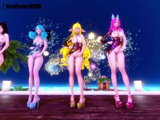 [MMD]Party Tonight (Ahri/Gwen/Soraka/Xayah) [Strip ver.] League of Legends