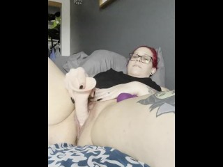 BBW stepmom MILF fucks pussy with a dildo while using a vibrator your pov