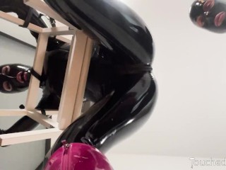 TouchedFetish – Latex  BDSM Couple in Rubber Catsuits  Submissive slave is tied up gagged in Bondage