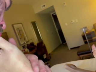 Suck sucking wife's feet while bull fucks her