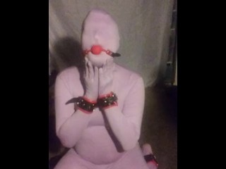Pink Zentai having a little bdsm bondage fun alone