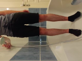 Desperate Piss In Black Jeans Shower And Shower