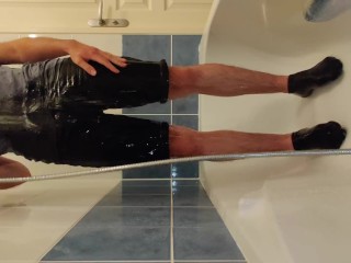 Desperate Piss In Black Jeans Shower And Shower