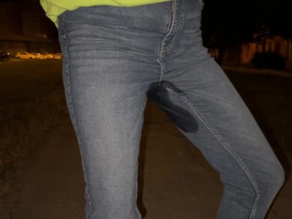 I peed my new jeans on public Bench.