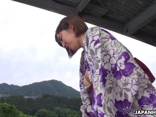 Japanese woman in a kimono Runa Hagawa had passionate sex with her lover uncensored.