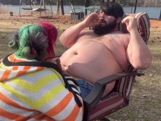 Smoking outdoor blowjob