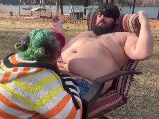 Smoking outdoor blowjob