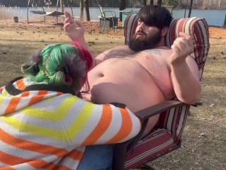 Smoking outdoor blowjob