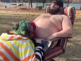 Smoking outdoor blowjob