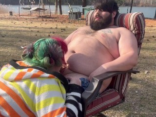 Smoking outdoor blowjob