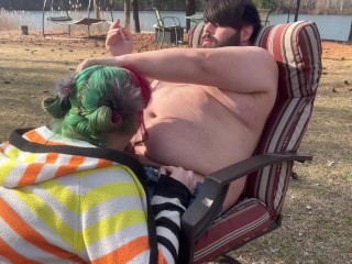 Smoking outdoor blowjob