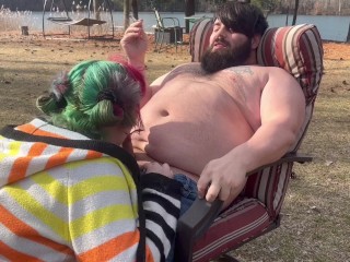 Smoking outdoor blowjob