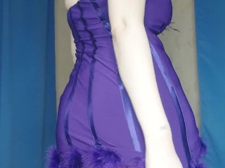 Blue-haired girl plays with her pussy and ass on a blue ottoman