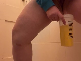 Desperately peeing in to a cup after holding ~ your pre-workout is ready daddy!