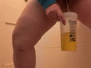 Desperately peeing in to a cup after holding ~ your pre-workout is ready daddy!