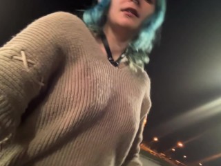 Sexy alt elf smokes outside and upskirt flashes