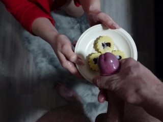 I want dressing on my cookies, cum eating, cum on food