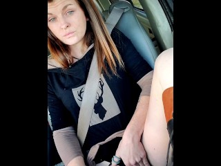 Cheating HOT boss Smoking and playing with pussy while in car.