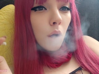 Cute Alt Girl smoking in body fishnets CLOSE UP (full vid on my ManyVids/0nlyfans)