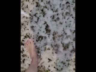 Pink toes walking in freezing cold snow