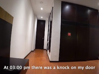 Sleazy HOTEL MAID stuck in closet and accidentally sat on my big dick