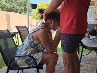 Neighbors wife  sucking my dick outdoor