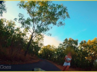 Wifey flashes her tits on the bike